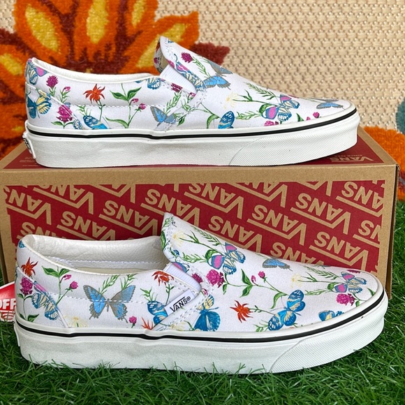 Vans Classic Slip On Butterfly Floral Marshmallow/True White Men’s sneake… - Picture 2 of 16